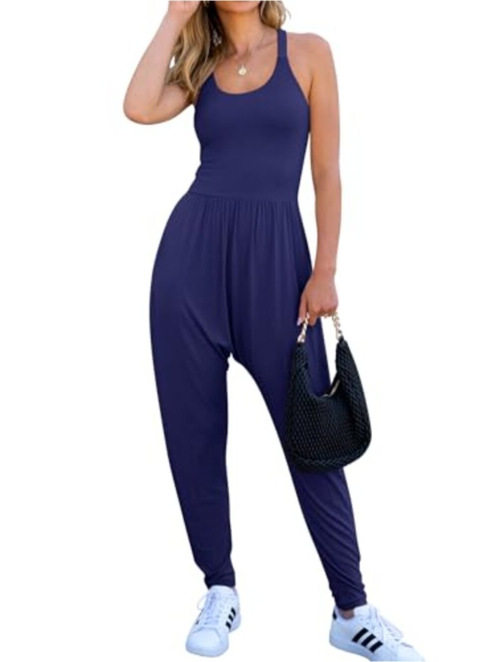 Caracilia Rayon Spandex Jumpsuit Sleeveless U-Neck Yoga Gym One Piece